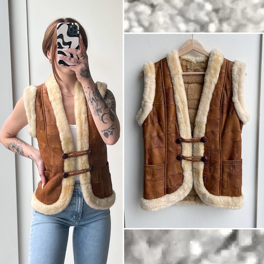 Vintage Brown and Cream Leather Vest
